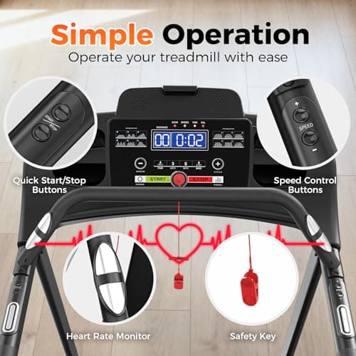 Lastforever Walking Treadmills with Extended Handrails, 2.5HP Quiet Motor, Heart Rate Monitor, 310 lbs Capacity, Treadmill for Seniors, Recovery & Home Jogging - Thumbnail 2