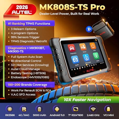 Autel MaxiCOM MK808S-TS OBD2 Scanner: 2026 Same TPMS Tool as MX808S-TS MP900-TS MS906 Pro w/ 3000+ Active Tests, 32 Service, TPMS Pr0gramming Relearn Retrofit, Full System, Up of MK900BT MK808BT Pro - Thumbnail 2