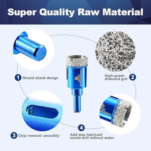 Dry Diamond Drill Bit Set,BRSCHNITT 2pcs/pack 25mm Diamond Hole Saw Core Drill Bit with Round Shank for Porcelain Tile Ceramic Stone Granite Marble,Round Shank Dry Drilling - Thumbnail 2