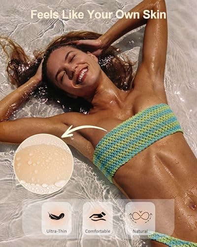 Easybunny Silicone Adhesive Bra Strapless Invisible Push Up Ultra-Sticky Reusable for Backless Dress with Pasties Kit - Thumbnail 2