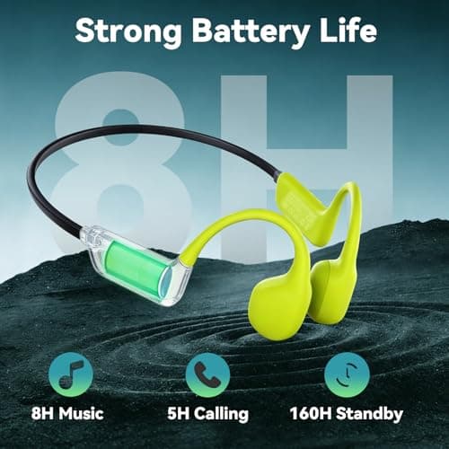 sunvito Bone Conduction Swimming Headphones, IPX8 Waterproof Open-Ear Sports Headphones with Built-in MP3 Player, Bluetooth 5.4 for Swimming, Running & Gym, Green - Thumbnail 5
