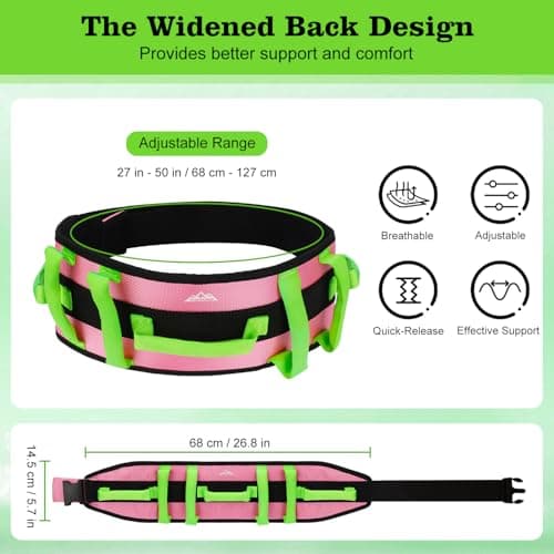 supregear Gait Belt - Anti-Slip Transfer Aid with 7 Handles and Quick-Release Buckle, Perfect for Senior Care, Pink - Thumbnail 2