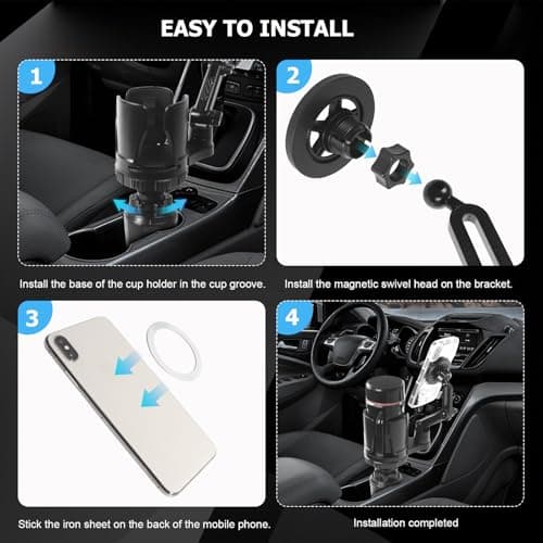 Frani Car Cup Holder Expander with Magnetic Phone Mount - Adjustable Insert Fits 2.68-4.33" Holders, 360° Gooseneck & Strong N52 Magnets for iPhone Samsung - Thumbnail 6