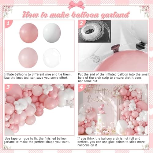 Pink Balloon Arch Kit 132Pcs Pink and White Balloon Arch Garland Kit Include Light Pink White Balloons Clear Balloons for Birthday Wedding Baby Shower Anniversary Bachelorette Bridal Party Decorations - Thumbnail 6
