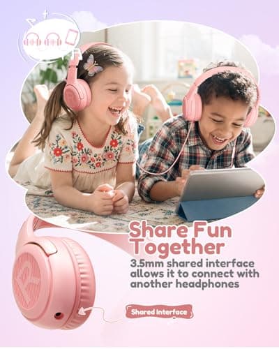 Kids Headphones with Microphone Foldable Stereo Tangle-Free 3.5mm Jack Wired Cord On-Ear Headset for Children/Teens/Boys/Girls/Smartphones/School/Kindle/Airplane Travel/Plane/Tablet (Pink) - Thumbnail 5