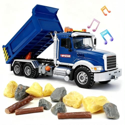 SMILESSKIDDO Dump Truck Toy - 1:12 Large Friction Powered Truck with Air Pump Function, Lights & Sounds, Boy Toys Age 3, Birthday Gift for 3 4 5 6 7 8 Years Old Boys Girls, Toys for Kids 3-5