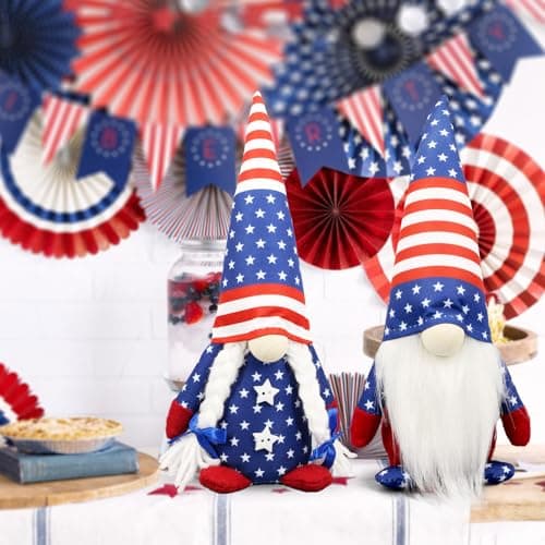 4th of July Decorations - Memorial Day Decorations - 250th Anniversary Patriotic USA Gnomes for Home - Fourth of July for Office, Indoor - 250 Years America Red White Blue Figurines Merchandise - Thumbnail 6