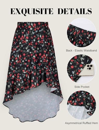 ANRILITA Womens Skirts 2026 Summer Spring Trendy Flowy Elastic Waist Asymmetrical Ruffle High Low Sexy Maxi Long Skirt with Pockets and Lining - Thumbnail 5