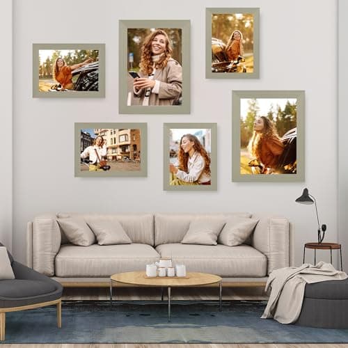 WTAQR Picture Frames,6x8 picture frame Set of 2,Picture Frame with HD Plexiglass,Display Pictures 5x7 with Mat or 6x8 Without Mat,Vertical and Horizontal Wall Hanging Photo Frame,Gray Frame - Thumbnail 6
