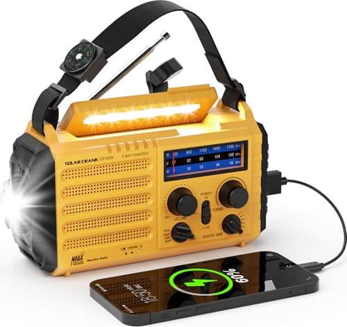 Emergency Weather Radio, 5 Ways Powered Crank Solar Radio, Portable AM/FM/SW/NOAA Weather Radio Battery Operated with Cellphone Charger, Camping Flashlight, Reading Lamp, SOS Alarm for Home Outdoor - Image 1