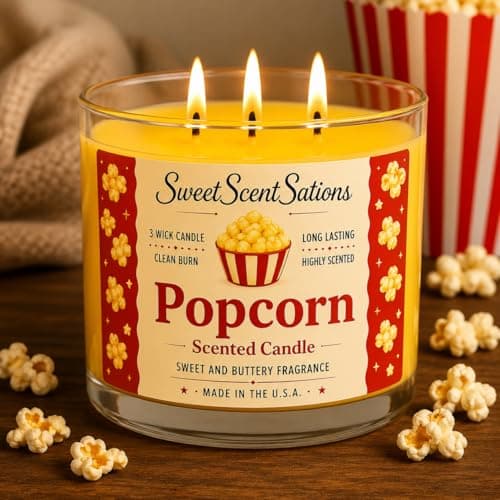 SweetScentSations Popcorn Scented Candle – Salted Butter Popcorn Aroma | Soy Wax Long Burning Candle for Home | Fun Snack-Inspired Candle Gift for Movie Lovers - Thumbnail 2