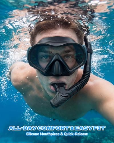 Aegend Diving Dry Snorkel for Adult & Youth - Foldable Snorkeling Gear with Top Dry Valve, Perfect for Snorkeling, Freediving, Swimming and Scuba Diving (Black & Cyan) - Thumbnail 5