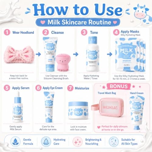 Milk Skincare Set for Kids & Teens, 12 IN 1 Moisturizing & Gentle Milk Skin Care Set For Kids Girl Ages 8-12, Face Care Kit, Skincare For Girls 10-12, All Skin Types - Thumbnail 4
