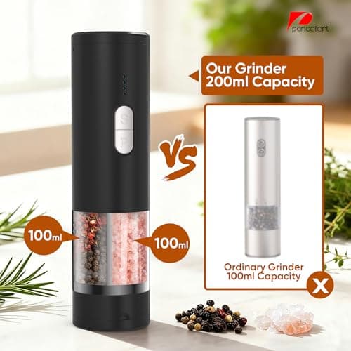 2 in 1 Electric Salt and Pepper Grinder Set (USB Rechargeable), Automatic Salt and Pepper Mill with LED Lighting, One-Handed Operation Adjustable Coarseness - Perfect for Kitchen, BBQ Gifts (Black) - Thumbnail 4