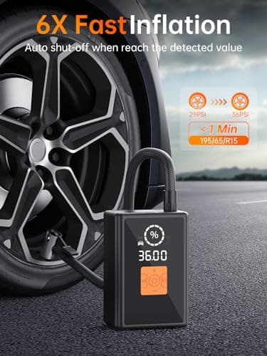 Tire Inflator Portable Air Compressor, 22 Cylinder 6X Faster Tire Pump 150 PSI Air Pump for Car, Motorcycle, Bicycle, Ball - Cordless & 12V DC - Thumbnail 3