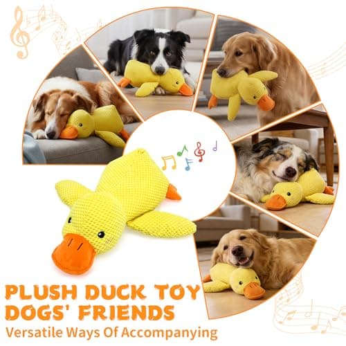 VOXGET Dog Calming Duck Toys, 2026 New Interactive Duck Toy with Quack Sound and Crazy Crinkle for Large Dogs, Soft Stuffed Plush Calming Duck Toy for Dogs Reduce Boredom -Yellow, 17.7"x14.9"(L) - Thumbnail 6