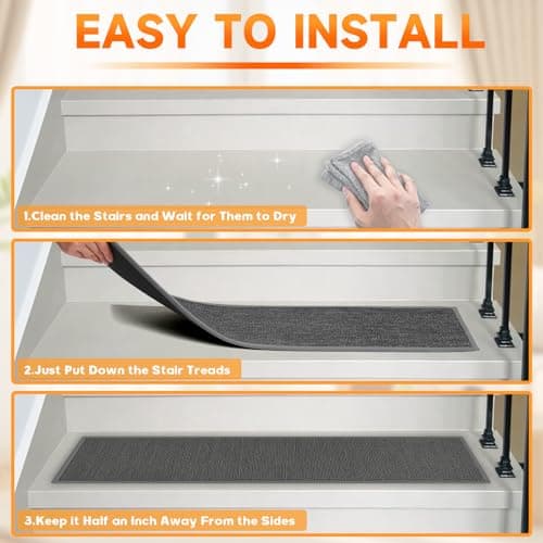 Stair Treads with Non-Slip Rubber Backing, Stair Treads for Wooden Steps, Indoor Stair Carpet Runners, Stair Rugs and Mats for Kids and Dogs, Gray, 8" x 30", 15 Pieces - Thumbnail 6