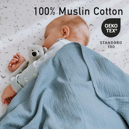 GLLQUEN BABY Muslin Swaddle Blankets, 2-Pack Neutral Receiving Blanket Swaddling for Newborn Boys and Girls, Breathable Swaddle Wrap for Infant, Baby Essentials, Registry & Gift, 40 x 38 inches - Thumbnail 3