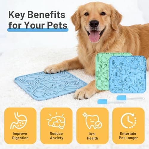 Lick Mat for Dogs,Lick Pads for Cats with Suction Cups- Large&Small Pet Anxiety Relief, Slow Feeder Dog Bowls, Bathing, Grooming and Training -2PCS Packing (Blue+Green, Small) - Thumbnail 4