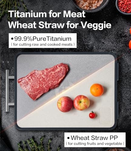 Titanium Cutting Board for Kitchen- Double Sided Cutting Board with Stand, Textured Food-Grade Pure Titanium Side for Chopping Meat, PP Side for Vegetables, Easy to Clean(14.5”×11”, 1 PC) - Thumbnail 4
