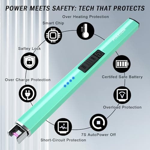 FUKKUDA Electric Candle Lighter with Safety Switch - USB Rechargeable Windproof & Flameless Plasma Arc Lighter for Easter Basket Stuffers (Tiffany Blue) - Thumbnail 4