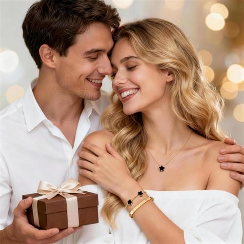 Gold Bracelets Necklace Jewelry Set - 3Pcs 18K Gold Plated Floral Bracelet,Stainless Steel Bangles, Waterproof Non-Tarnish Necklaces Daily Fashion Minimalist Jewelry,Valentines Birthday Gift for Women - Thumbnail 2