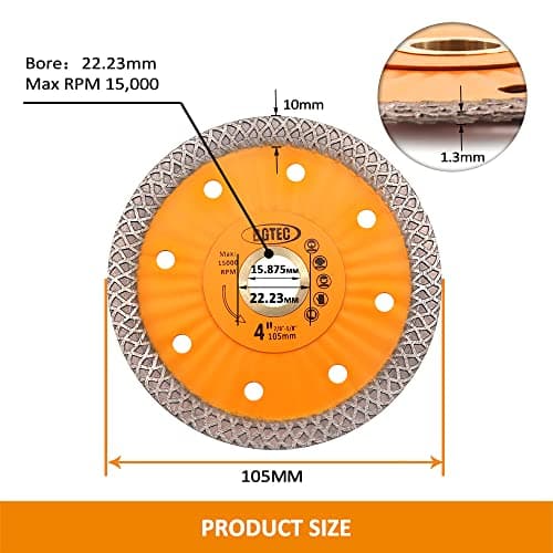 BGTEC Diamond Porcelain Saw Blades, 4 Inch/105MM Super-Thin Mesh Rim Diamond Cutting Disc with 7/8"-5/8" Arbor for Granite Tile Marble Ceramic Sandstone - Thumbnail 2