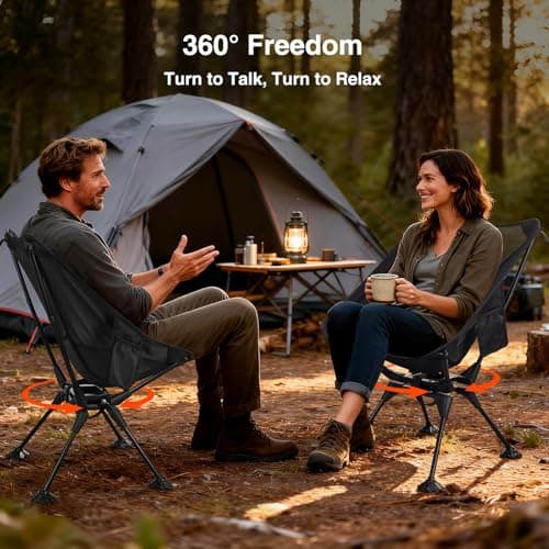 Trakiom 360° Swivel Folding Camping Chairs, Compact and Portable Chair for Outdoor Camp, Foldable Chairs with Anti-Sinking Large Feet for Travel, Beach, Picnic, Sports, Fishing Support 300 LBS(Black) - Thumbnail 3