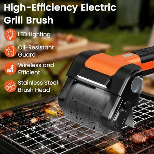 Electric Grill Brush, 950 RPM Cordless Electric BBQ Grill Cleaner with 4500mAh Battery, LED Light, 304 Stainless Steel Brush Head, No Preheating Grill, Heavy Duty Grill Clean Tool for Outdoor Grill - Thumbnail 2