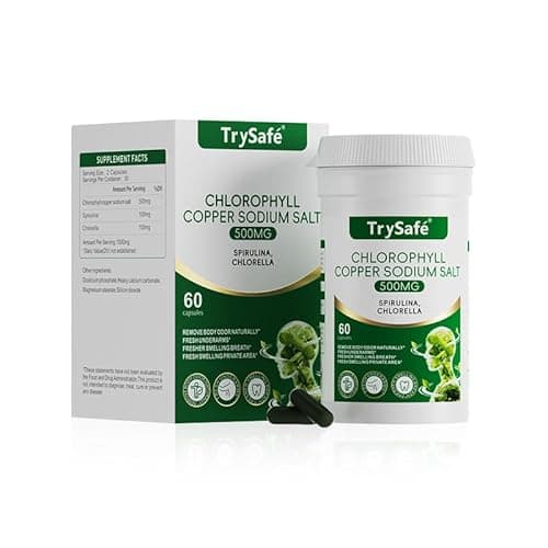 TrySafe 950MG Natural Chlorophyll Capsules with 600MG Chlorophyll Copper Sodium Salt, 200MG Spirulina, 150MG Chlorella - Detox & Digestion Support*, Effective Body's Odor Control*