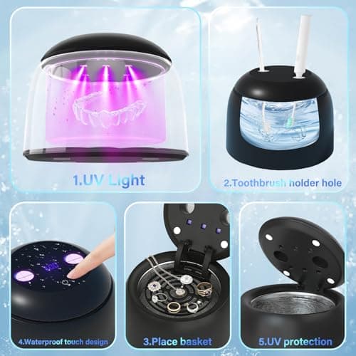 Upgraded Ultrasonic Retainer Cleaner Machine, 45kHz Dental Cleaning for denture Jewelry, Watch Strap, Night Guards, Toothbrush, Mouth Guards, Aligner, Braces,Denture Cleaners Digital Timer, 200ML - Thumbnail 4