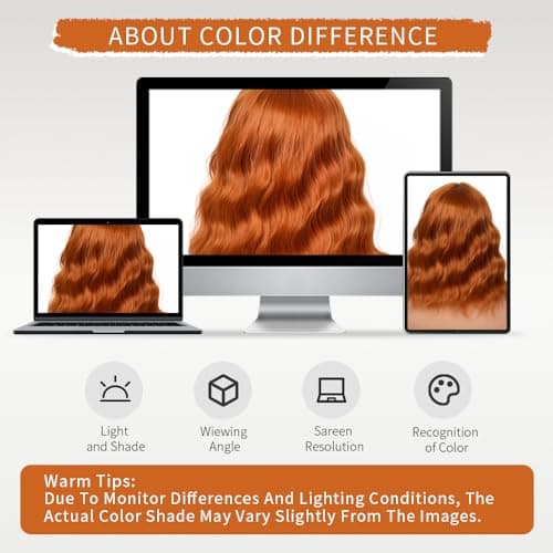 Uioxvn Ginger Orange Short Wavy Synthetic Wig Lace Hairline Bob Style Heat Resistant Fiber Wigs for Women Shoulder Length Copper Middle Part Natural Appearance Everyday Hairstyle 14 Inch - Thumbnail 6