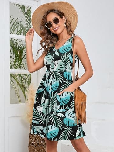 Heymoments Women Summer Dress Rainforest XX-Large Sleeveless V Neck Casual Cute Loose Sundress Comfy Swing Button Down Midi Work Flowy Tunic Ladies Beach Vacation Teacher Dresses with Pockets - Thumbnail 2
