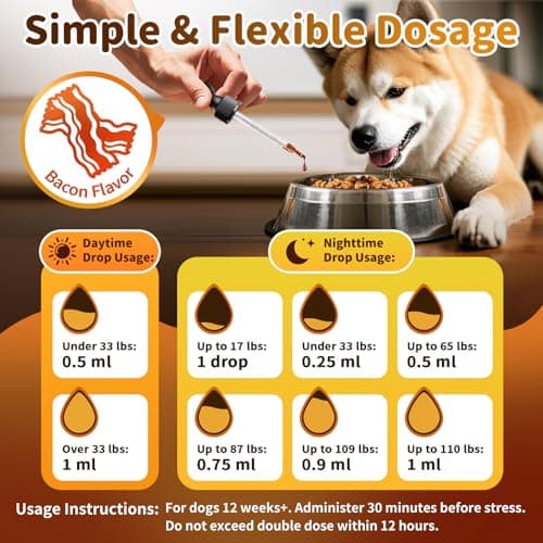 POPPAW Dog Calming & Melatonin Drops, Day & Night Calm Support Set, Anxiety & Stress Support Calming Treat, Enhance Calmness & Sleep for Separation, Travel, Fireworks & Thunder, Bacon Flavor, 2 FL.Oz - Thumbnail 6