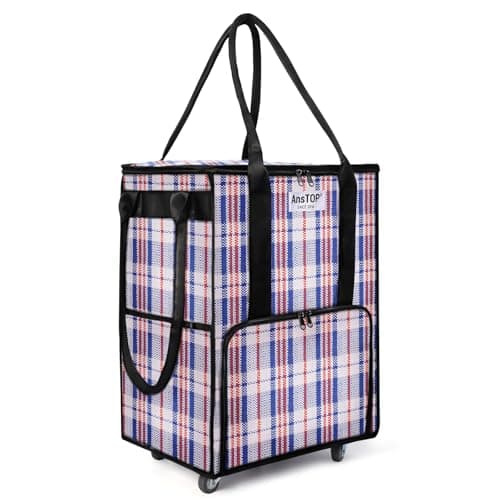 AnsTOP Reusable Grocery Bag on Wheels, 66LBS Foldable Shopping Cart with 5 Smooth Caster Wheels Zippered Top, Rolling Tote with Multiple Pockets for Groceries, Laundry, Travel, Camping,Medium,Colorful - Image 1