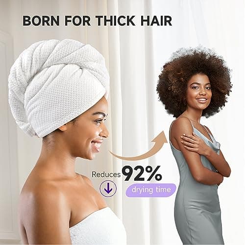 Umisleep 3 Pack Microfiber Hair Towel Wrap for Curly Hair, Super Absorbent Hair Drying Towel for Women, Kids, Hair Care Accessories, Hair Turban for Wet Hair (Grey, White, Pink) - Thumbnail 2