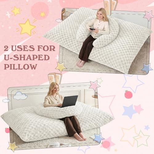 HABUTWAY 3 in 1 Bean Bag Chair with Portable U-Shaped Pillow, Giant Bean Bag with Washable Cover, Convertible Sofa Bed (White) - Thumbnail 6