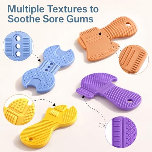 Baby Tool Teether Set, 4 Pack Silicone Textured Teething Toys for Boys 3–12 Months, Wrench Screwdriver Hammer Axe Chew Toys for Teething Relief, Newborn Infant & Toddler Baby Stuff - Thumbnail 2
