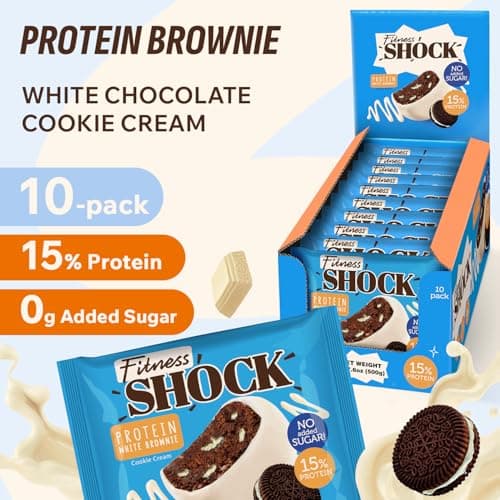 Fitness SHOCK Cookie Cream Protein White Brownie - No Added Sugar, 7.5g Protein, Low Carb Guilt-Free Dessert - 0g Added Sugar, 10g Net Carbs, 5g Fiber, Non-GMO - 10 x 50g - Thumbnail 3