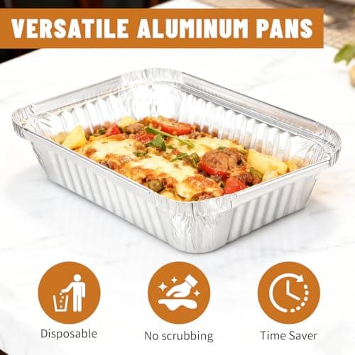 DORARA 8.5x6 Aluminum Pans with Lids - 50 Pack 2.25 LB Foil Pan For Cooking, Heating, Baking Cakes, Storing, Take Out, Roasting or Homemade Breads - Aluminum Baking Pans Disposable - Bottom: 6.8x4 - Thumbnail 3
