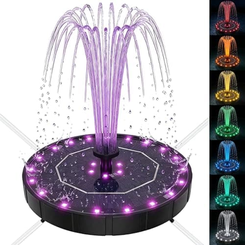 Paxverra Solar Fountain for Bird Bath with Colorful LED Lights, Floating Solar Fountain, 3W Solar Powered Water Fountain Pump with Strong Spray & 5 Nozzles for Garden, Pond, Pool, 26 LED Lights