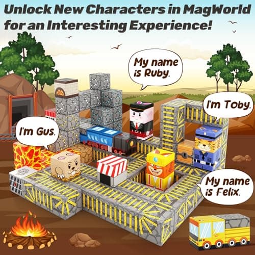 Coodoo Magnetic Blocks - Build Mine Magnet World Mine Train Track Set, Magnetic Building Blocks Toddler Toys STEM Sensory Outdoor Toys for 3+ Year Old Boys & Girls, Kids Toy for Ages 4-6 6-8 5-7 - Thumbnail 3