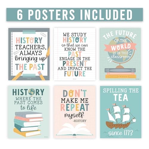Hadley Designs 6 Social Studies Classroom Decorations – US History Posters for Elementary, Middle School and High School, Durable World History Wall Art for Teachers - Boho Classroom Decor - Thumbnail 5