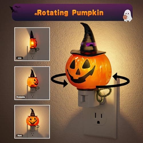 JandCase Halloween Night Light, 3000K Night Lights Plug into Wall,Cute & Funny Pumpkin Night Light for Kids,Plug in Pumpkin Nightlight with 360° Rotatable for Halloween Party Decor,1 Pack - Thumbnail 3