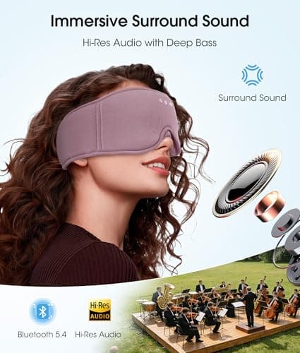 MUSICOZY Bluetooth Sleep Headphones, Wireless Sleep Mask with Bluetooth 5.4, Ultra-Thin Stereo Speakers, 14H Playtime, Comfortable Eye Mask for Side Sleepers, Travel & Relaxation Gifts for Men Women - Thumbnail 4