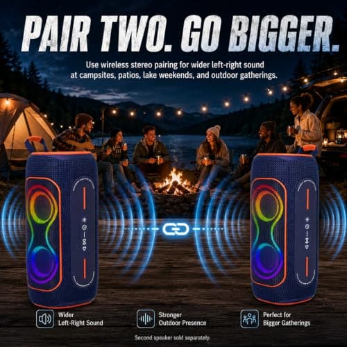 Musibaby 80W Bluetooth Speaker, Loud Portable Wireless Speaker with Deep Bass, Waterproof Outdoor Speaker with RGB Lights for Camping, Beach & Party, 24H Playtime, BT5.3, Dual Pairing - Thumbnail 6
