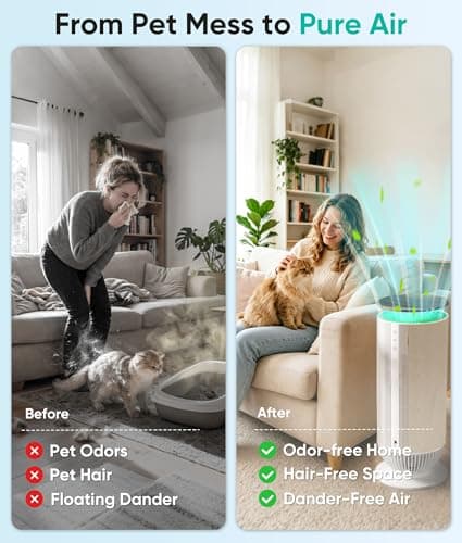 Petbobi Air Purifiers for Home Pets - Air Purifier for Large Room up to 3600 ft², H13 + H11 HEPA for Pet Odors & Hair Dander, 360° Airflow Air Cleaner with PM2.5 Monitor, App Control, Auto Mode - Thumbnail 2