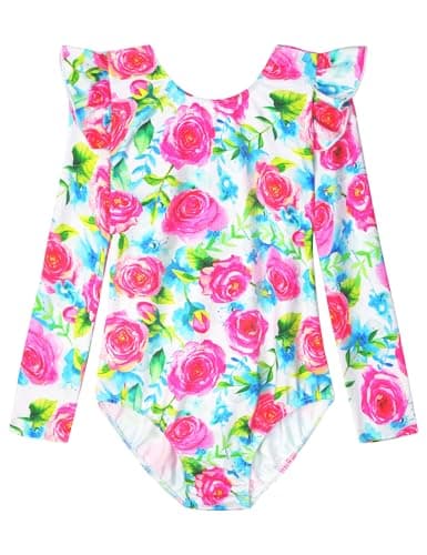 Tziharora Leotards for Girls Gymnastics Size 7-8 Years Old Long Sleeve Gym Leos Pink Rose Dance Bodysuits