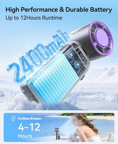 KIMMOO Mini Portable Handheld Turbo Fan, Small but Mighty, 12 Hours Long-Lasting, 199-Speed Rechargeable battery Hand Held Fans, Personal Cooling Fan for Outdoor Travel, Gifts for Women & Men (Grey) - Thumbnail 4