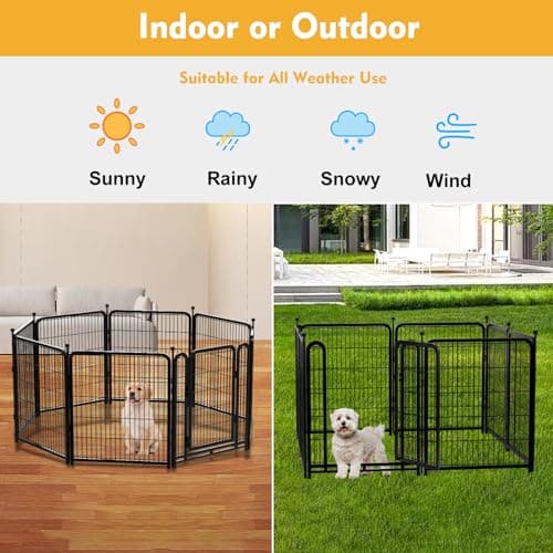 Getlay Dog Playpen 48inch 12 Panels, Puppy Playpen Indoors, Dog Fence Outdoor for Yard, Wide Door Low Threshold Garden Fence for Medium/Large Pets. Black Dog Pens Total 26.6 Ft(L) - Thumbnail 4